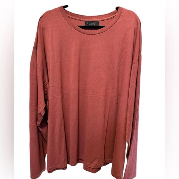 NWT No Boundaries Men’s Brown Long Sleeve Crest Neck Tee Shirt - Size 2XL - Picture 1 of 4
